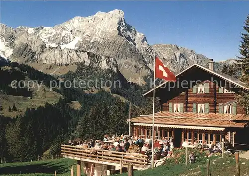 Kiental Berggasthaus Golderli mit aermighorn Berner Alpen Schweizer Flagge Kat. Kiental