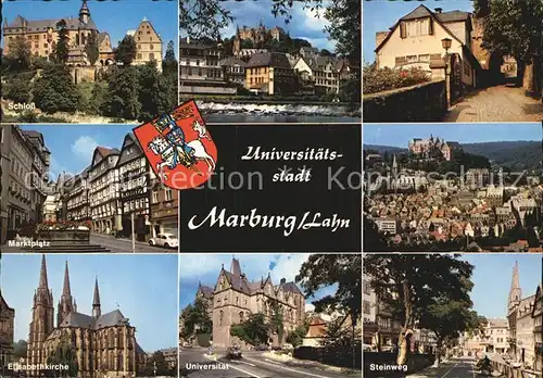 Marburg Lahn Marktplatz Steinweg Elisabethkirche Schloss  Kat. Marburg