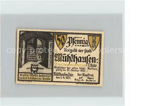 Muehlhausen Thueringen 50 Pfennig Eule  Kat. Muehlhausen Thueringen