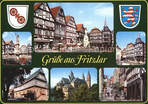 Fritzlar Brunnen Marktplatz Fachwerkhaeuser Schloss Altstadt Kat. Fritzlar
