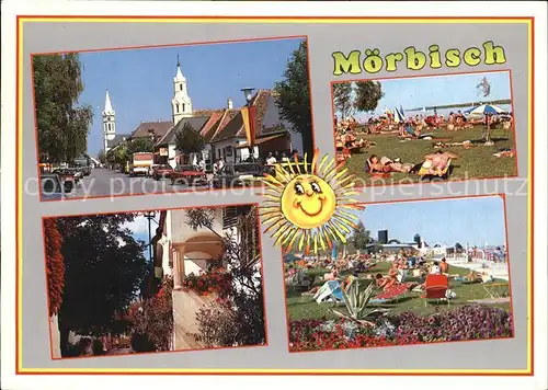 Moerbisch See Hauptplatz mit ev und kath Kirche Strandmotive Heimathaus Kat. Moerbisch am See