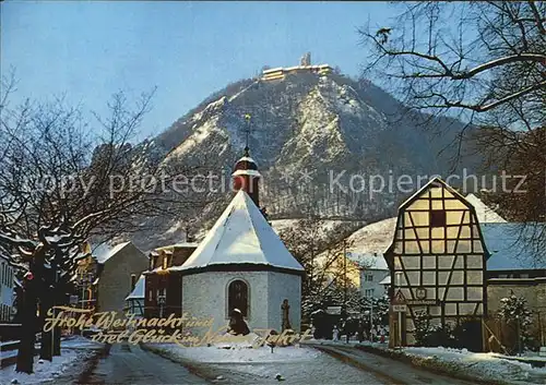 Rhoendorf Alte Kapelle mit Drachenfels Winter Kat. Bad Honnef