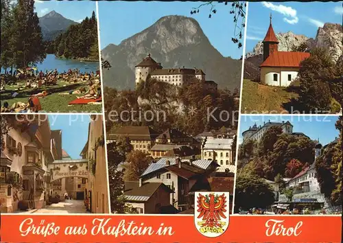 Kufstein Tirol Badestrand Auracher Loechl Festung Kapelle Alpen Kat. Kufstein