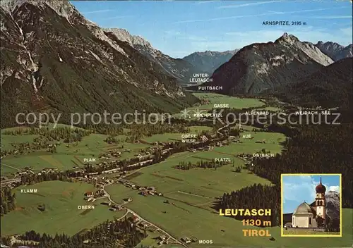 Leutasch Fliegeraufnahme Richtung Nord Ost Alpenpanorama Kirche Kat. Leutasch Tirol