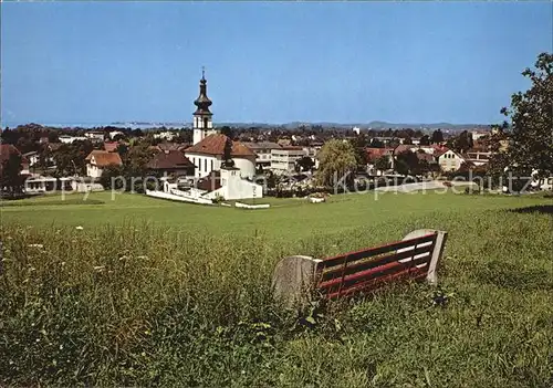 Lochau Bregenz Vorarlberg Ortsansicht mit Kirche Sommerwiese Ruhebank Kat. Bregenz