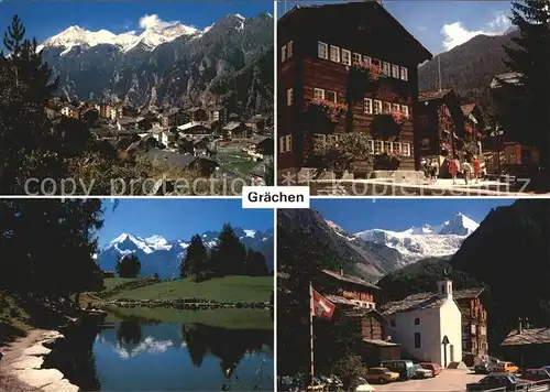 Graechen VS Weisshorn Pfarrhaus Graechensee Alpenpanorama Kapelle Ried Kat. Graechen