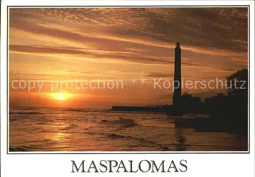 Maspalomas Sonnenuntergang am Meer Leuchtturm Kat. Gran Canaria Spanien