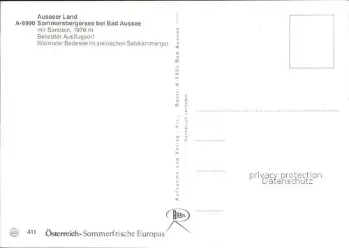 Bad Aussee Steiermark Ausseer Land Sommersbergersee Sarstein Kat. Bad Aussee