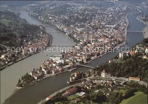Passau Fliegeraufnahme Flussmuendungen Kat. Passau