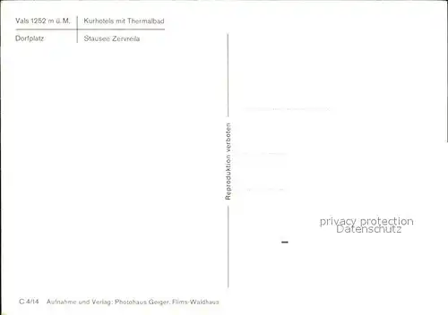 Bad Vals GR Panorama Kurhotel Thermalbad Dorfplatz Stausee Zervreila Kat. Vals