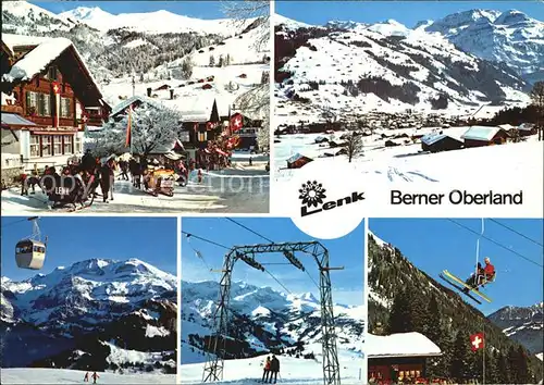 Lenk Simmental Dorfpartie Pferdeschlitten Panorama Gondelbahn Skilifte Kat. Lenk Simmental