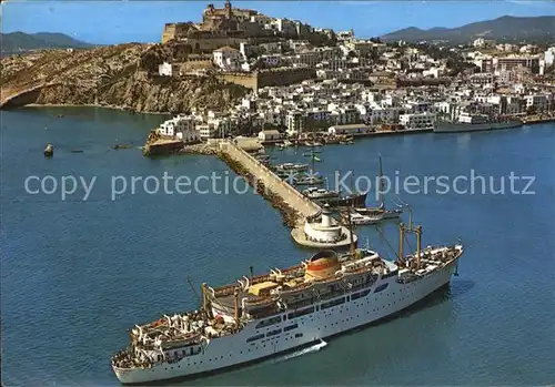 Ibiza Islas Baleares Fliegeraufnahme Hafen mit Personenschiff Kat. Ibiza