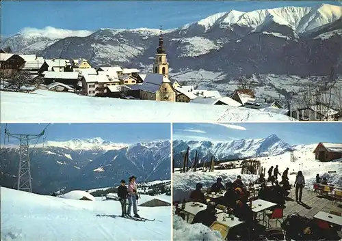 Sarn Hinterrhein am Heinzenberg mit Staetzerhornkette Skilift Bergrestaurant Dultschinas mit Piz Beverin Kat. Sarn