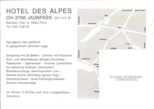 Jaunpass Hotel des Alpes Teilansicht Kat. Jaun