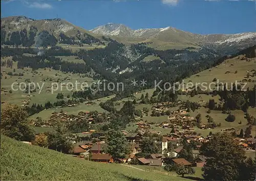 Lenk Simmental Dorf mit Schatt Albrist und Seewlenhorn Kat. Lenk Simmental