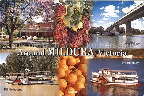 Mildura Views around the city Art Centre Chaffey Bridge PV Rothbury PS Melbourne Raddampfer Kat. Mildura