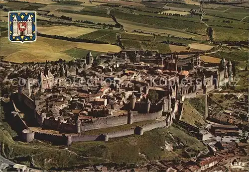 Carcassonne Vue d ensemble des remparts de la Cite vue aerienne Kat. Carcassonne