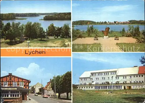 Lychen Grosser Lychensee Nesselpfuhlsee Cafe Alte Muehle Stadtmauer Ferienzentrum Seeblick Kat. Lychen