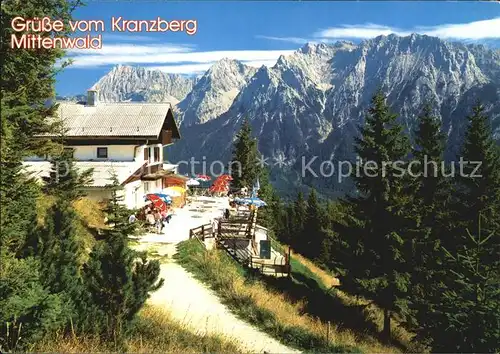 Mittenwald Bayern Ausflugsziel Kranzberg Kranzberghaus gegen Karwendelgebirge Huber Karte Nr 8211 Kat. Mittenwald