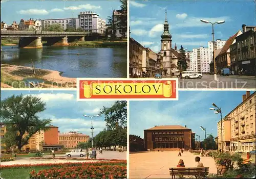 Sokolov Bruecke Hotel Kirche Platz Gebaeude Kat. Sokolov