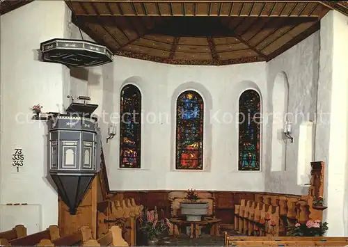 Adelboden Kirche Chor mit Glasscheiben Nacht von Gethsemane Kat. Adelboden