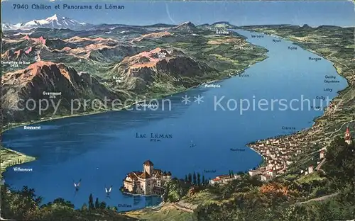 Chillon Panoramakarte Lac Leman Kat. Montreux