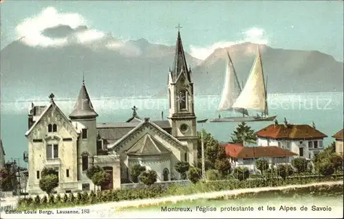 Montreux VD Protestantische Kirche Savoyer Alpen K?nstlerkarte Kat. Montreux