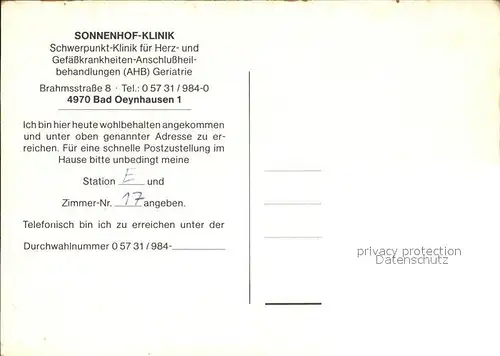 Bad Oeynhausen Sonnehof Klinik Hallenbad Aufenthaltsraum Zimmer Rezeption Kat. Bad Oeynhausen