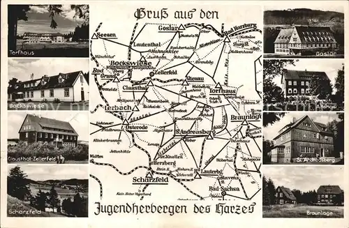 Clausthal Zellerfeld Jugendherbergen des Harzes Landkarte Kat. Clausthal Zellerfeld