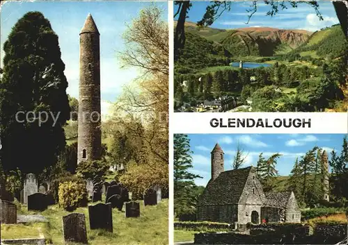 Glendalough St Kevin The Round Tower Ruins Panorama Kat. Wicklow Mountains