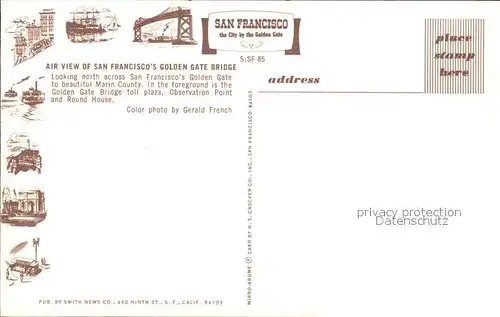 San Francisco California Golden Gate Bridge Kat. San Francisco