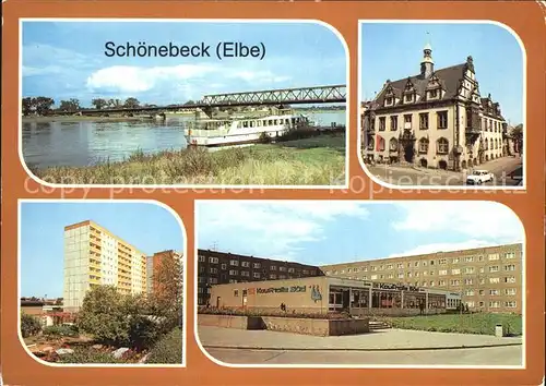 Schoenebeck Elbe Ernst Thaelmann Bruecke Rathaus Kaufhalle Sued Kat. Schoenebeck