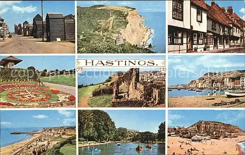 Hastings East Sussex Dorfmotive Steilkueste Blumenuhr Ruine Strandpartien Kat. Hastings