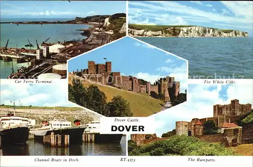 Dover Kent Car Ferry Terminal The White Cliffs Channel Boats in Dock The Ramparts Dover Castle