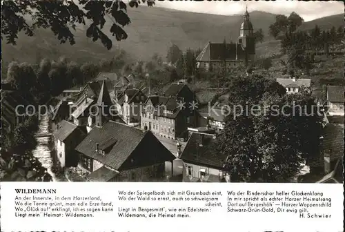 Wildemann Ortsansicht mit Kirche Gedicht H. Schwier Kat. Wildemann Harz