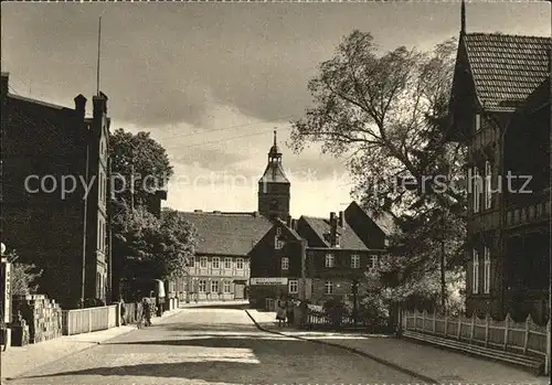 Osterburg Altmark Seehaeuser Strasse mit Nikolaikirchturm Kupfertiefdruck Kat. Osterburg Altmark