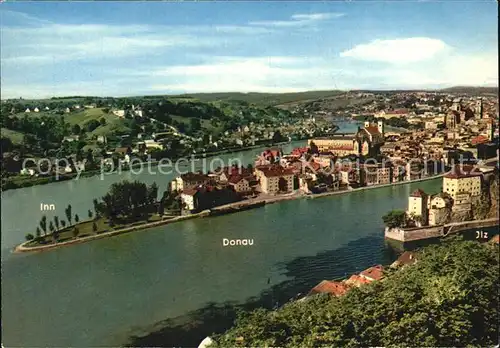 Passau Zusammenfluss Inn Donau Ilz mit Veste Oberhaus  Kat. Passau