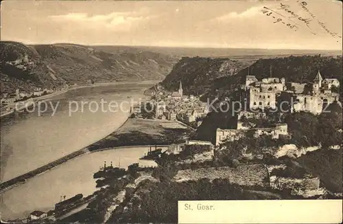 St Goar Panorama Blick ueber den Rhein Kat. Sankt Goar