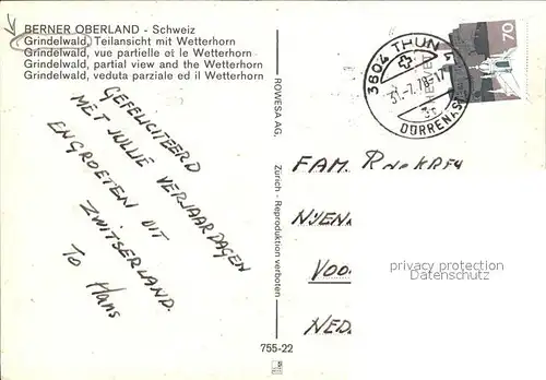 Grindelwald Teilansicht mit Wetterhorn Kat. Grindelwald