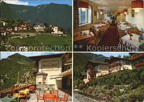 Dorf Tirol Teilansicht Pension Garni Herzguetl Gaststube Terrasse Kat. Tirolo