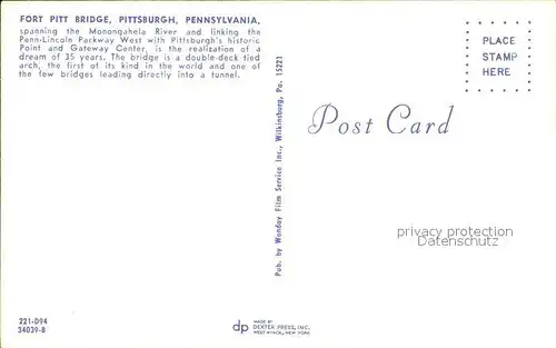 Pittsburgh Fort Pitt Bridge Kat. Pittsburgh