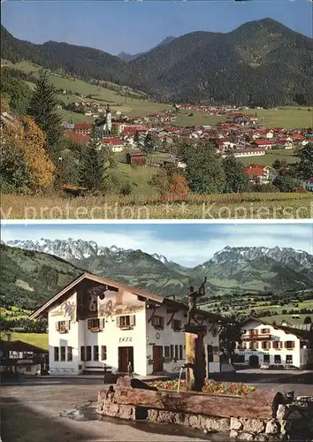 Reit Winkl mit Entfelden Dorfplatz und Kaisergebirge Kat. Reit im Winkl