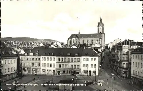 Annaberg Buchholz Erzgebirge Markt mit Annenkirche und Poehlberg Kat. Annaberg
