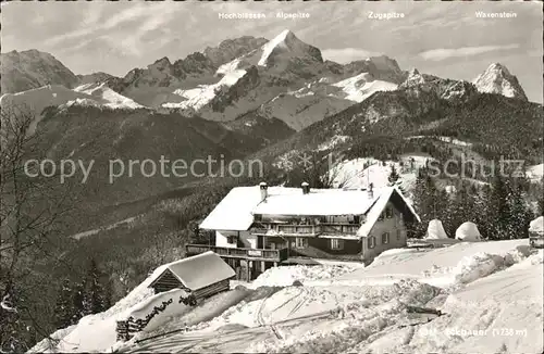 Garmisch Partenkirchen Eckbauer Berggasthaus Hochblassen Alp und Zugspitze Waxenstein Kat. Garmisch Partenkirchen