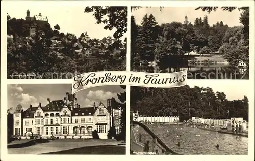 Kronberg Taunus Teilansicht Schloss Schwanenteich Schwimmbad Kat. Kronberg im Taunus
