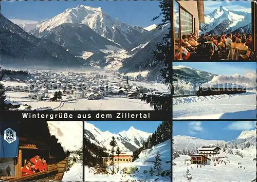 Mayrhofen Zillertal mit Gruenberg Penkenbahn Bergstation Terrasse Zillertalbahn Skischule Zillergrund Penkenlift Haus Bergrast Kat. Mayrhofen
