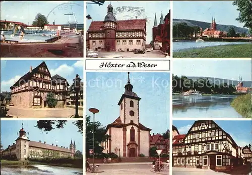 Hoexter Weser Schwimmbad Rathaus Weserpartie Schloss Kirche Fachwerkhaus Kat. Hoexter