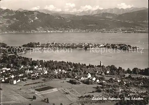 Lindau Bodensee Bad Schachen Alpenpanorama Fliegeraufnahme Kat. Lindau (Bodensee)