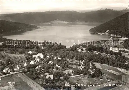 Edersee mit Sperrmauer und Schloss Waldeck Fliegeraufnahme Kat. Edertal