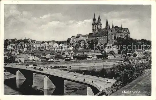 Meissen Elbe Sachsen Stadtbild mit Burgberg Dom Albrechtsburg Elbbruecke Kat. Meissen